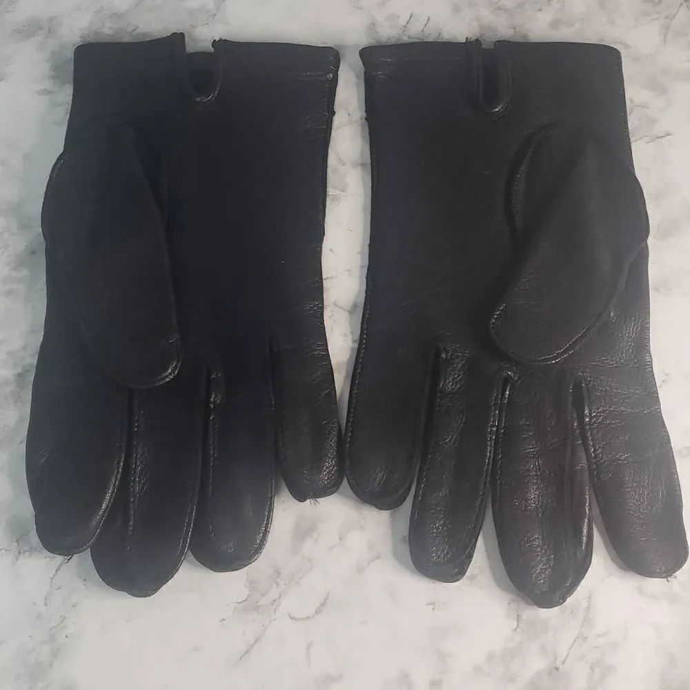 Vintage Native Deer Skin Black Leather Gloves‎